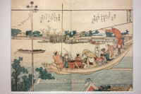 High Lantern of Kaya Temple, Ferryboat Dock at Onmayagashi by Hokusai