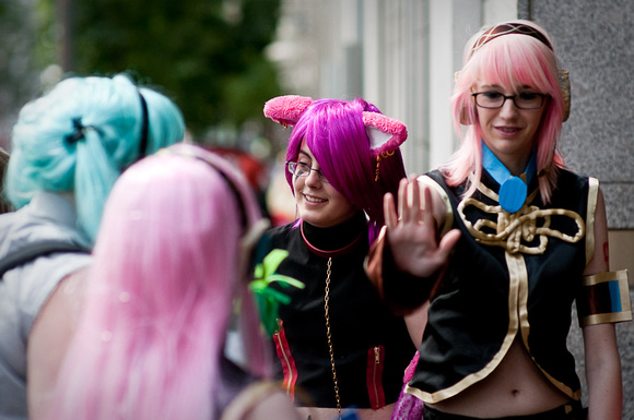 Cosplayers Outside of the Hilton Hotel